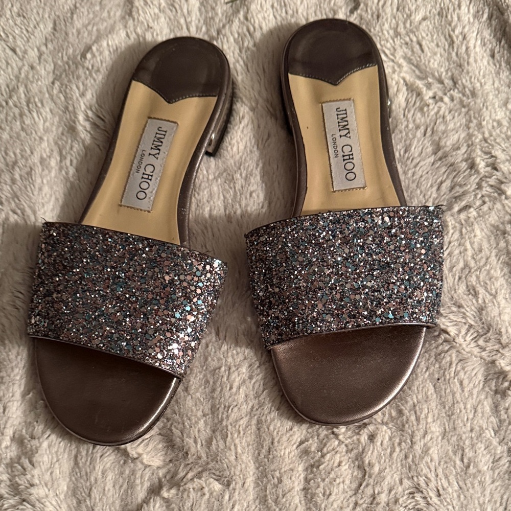 Jimmy Choo Sparkling Glitter Sandals - Pink, Blue  and Silver